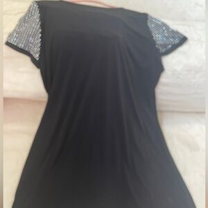 Calvin Klein Black Dress with Silver Sequin Sleeves